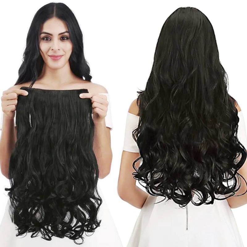 5 clip black curly